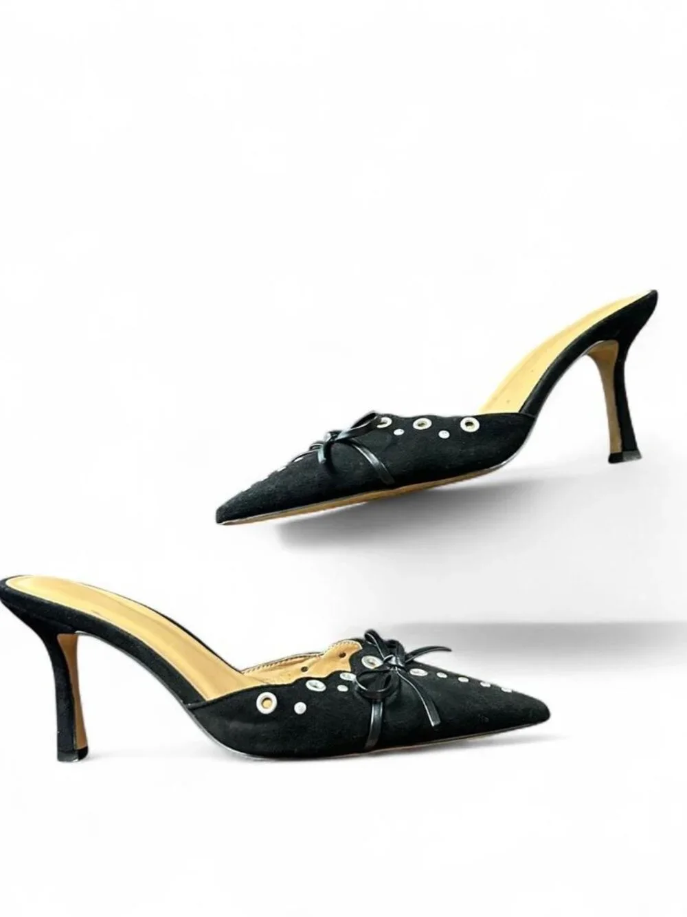 Black suede kitten heels with bow detail #heels #suede   Size 9   Club party nyc - Picture 2 of 5